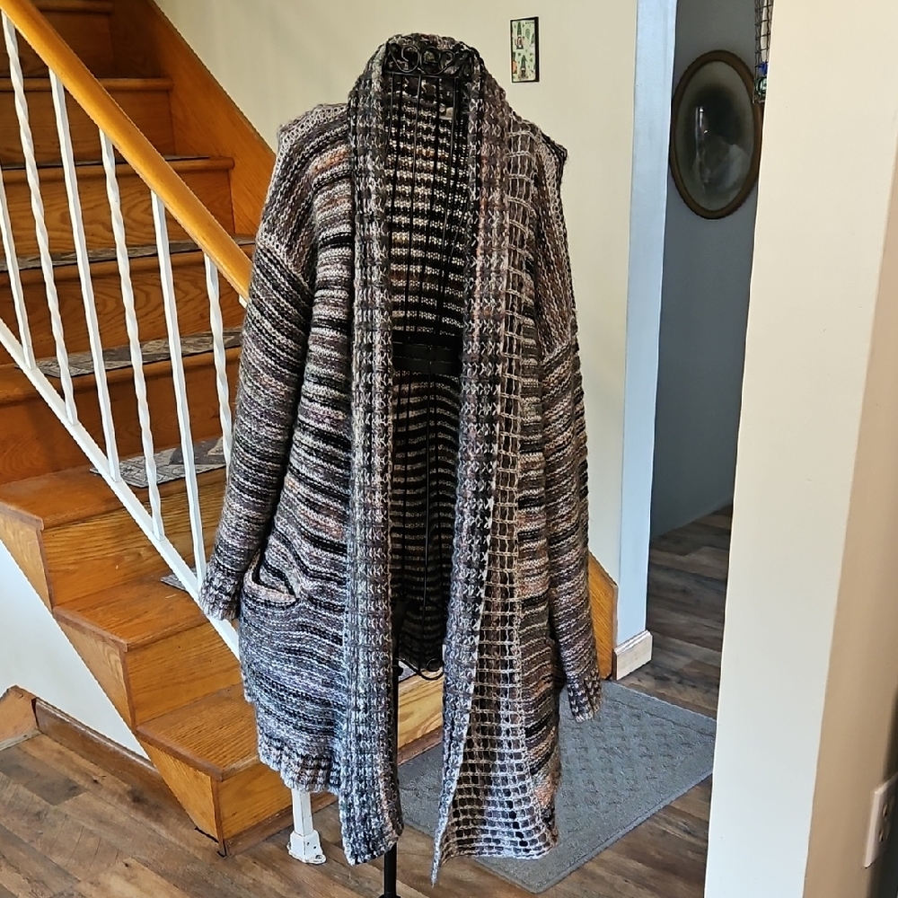 👚Anthropologie Mixed Neutral & Rust Knit Open Cardigan